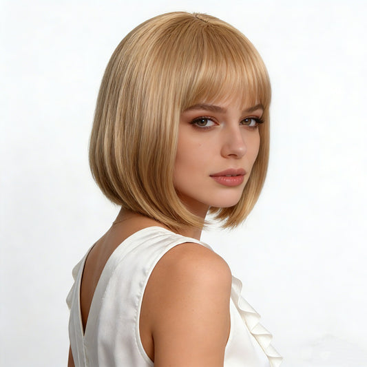 Wholesale Women Blonde Short Straight Bob Full‑Head Heat‑Resistant Synthetic Wig