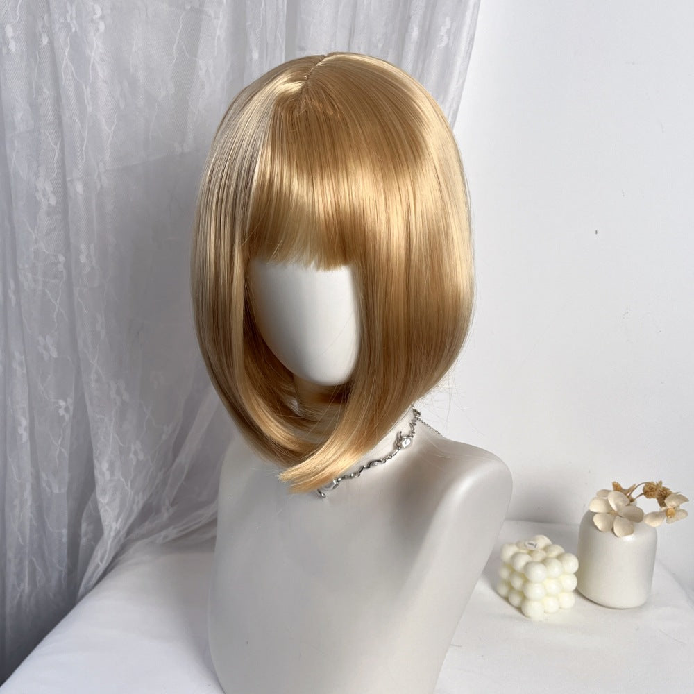Wholesale Women Blonde Short Straight Bob Full‑Head Heat‑Resistant Synthetic Wig