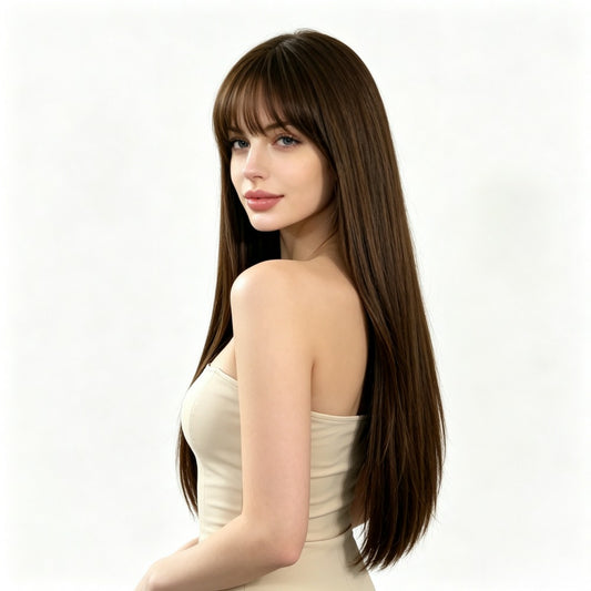 Light brown short straight high-temperature resistant chemical fiber wigs, factory wholesale
