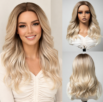 Wholesale Hand-Tied Full HD Lace Wig, Platinum Ombre Long Body Wave Pre Plucked Hairline Hollywood Style Wig for Women
