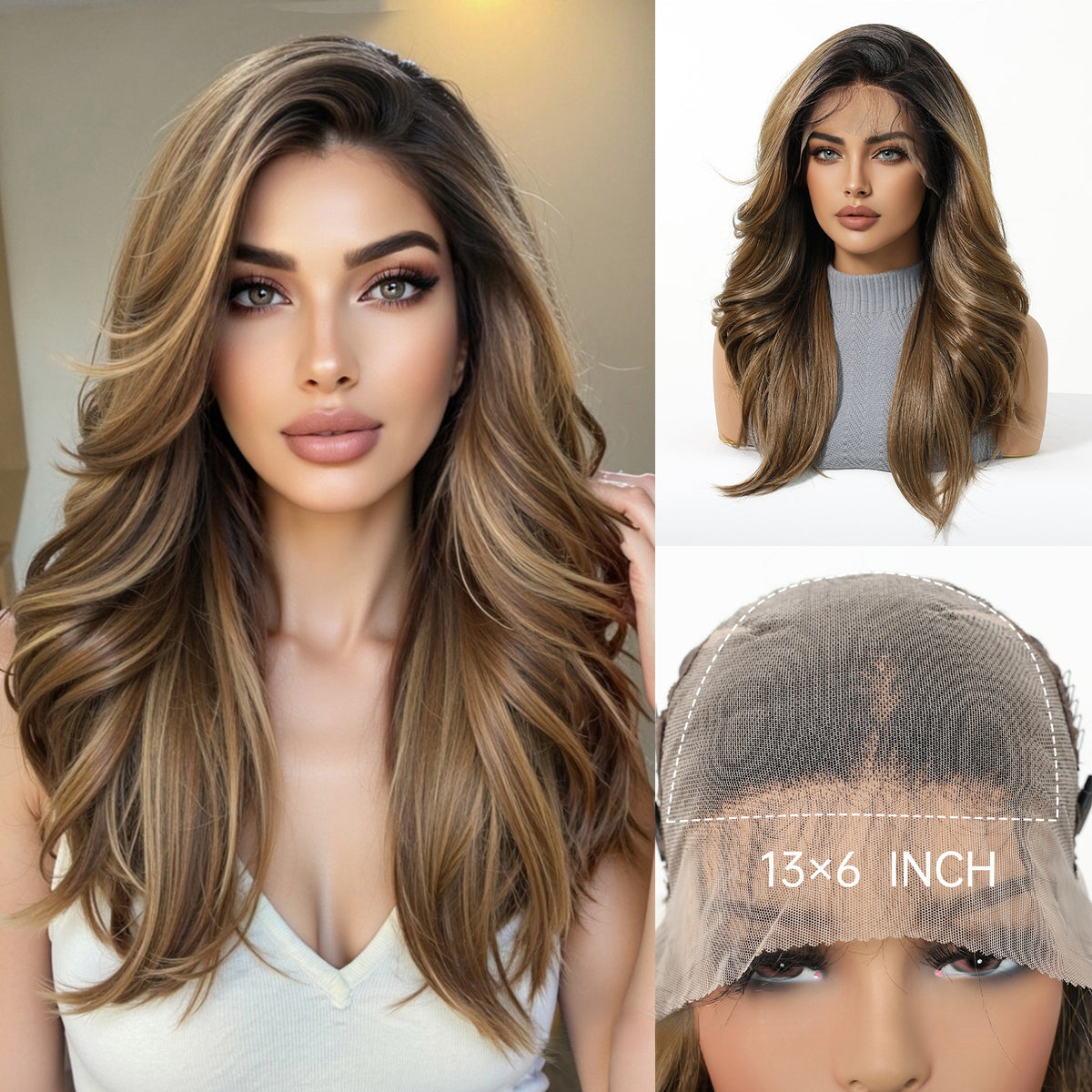 Wholesale New 13×6 Fully Hand-Tied Ombre Brown Lace Wig, Premium Japanese Heat Resistant Synthetic Fiber