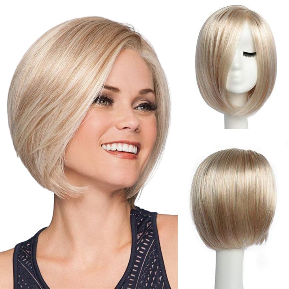 Wholesale Women's Short Straight Bob Full Wig, Champagne Blonde, Heat‑Resistant Synthetic Fiber Material