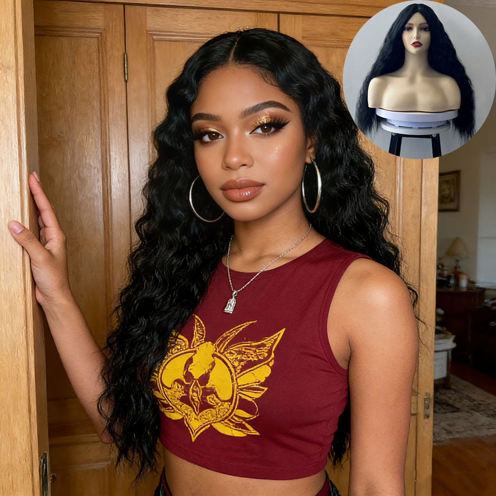 Wholesale Women Black Long Afro‑Inspired Kinky Micro‑Curly Full‑Head Heat‑Resistant Wig