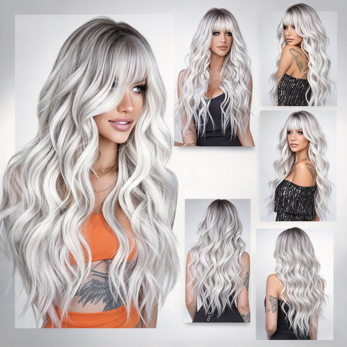 Wholesale European Big Wave Long Curly Wig with Straight Bangs, Heat Resistant Synthetic Full Head Wig for Women Daily Party Look