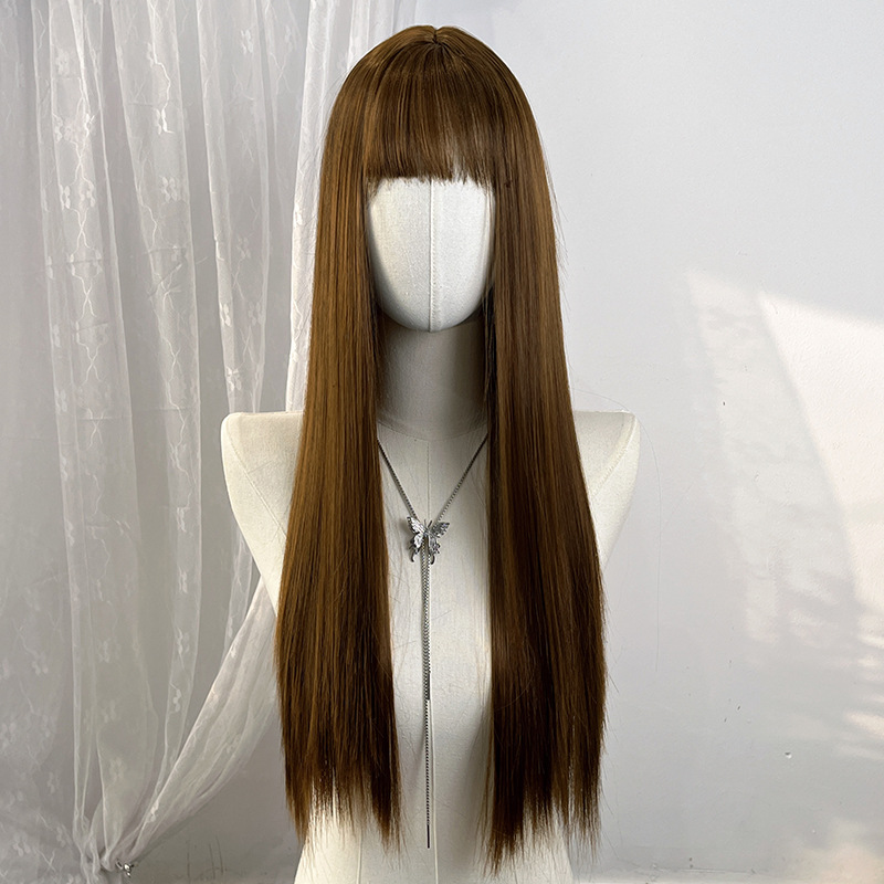 Light brown short straight high-temperature resistant chemical fiber wigs, factory wholesale
