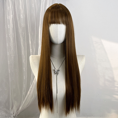 Light brown short straight high-temperature resistant chemical fiber wigs, factory wholesale