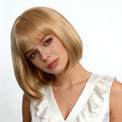 Wholesale Women Blonde Short Straight Bob Full‑Head Heat‑Resistant Synthetic Wig