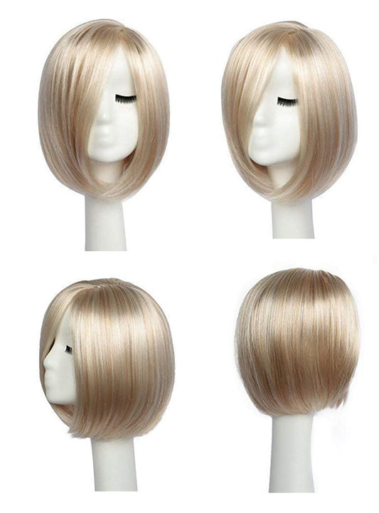 Wholesale Women's Short Straight Bob Full Wig, Champagne Blonde, Heat‑Resistant Synthetic Fiber Material