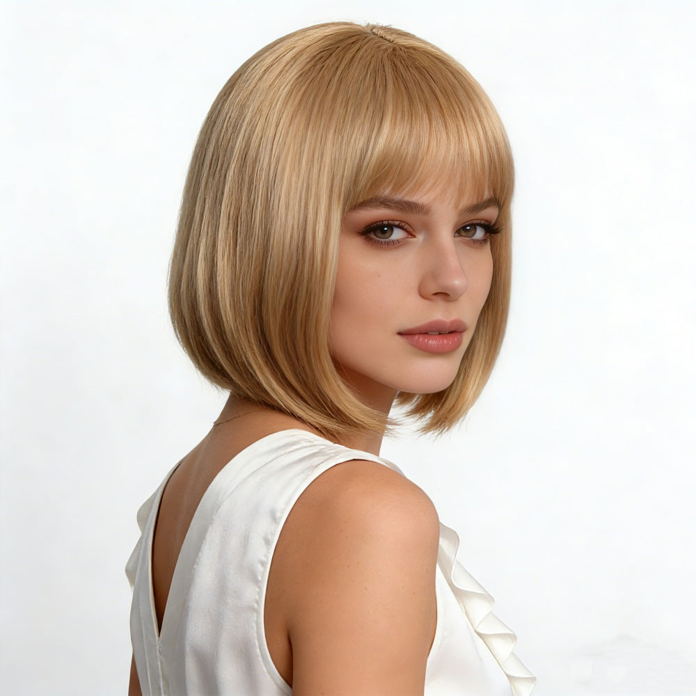 Wholesale Women Blonde Short Straight Bob Full‑Head Heat‑Resistant Synthetic Wig