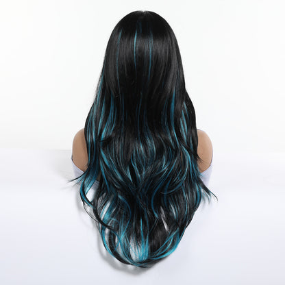 Wholesale Black & Purple Highlight Long Curly Full Wig for Women, Halloween Costume Cosplay Wig