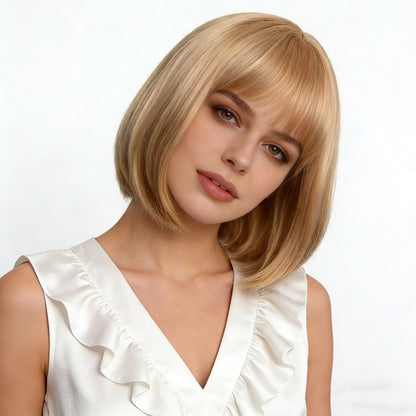 Wholesale Women Blonde Short Straight Bob Full‑Head Heat‑Resistant Synthetic Wig