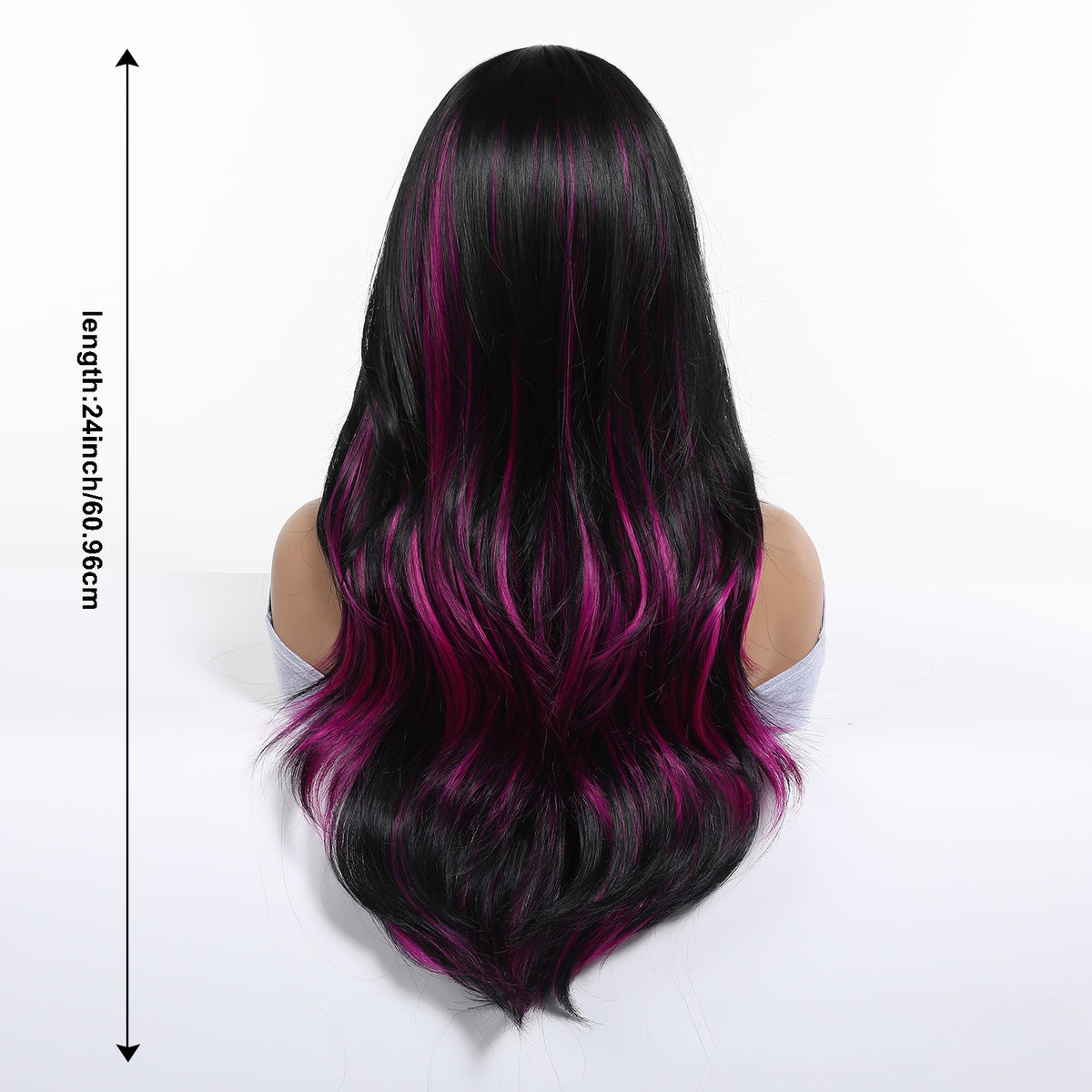 Wholesale Black & Purple Highlight Long Curly Full Wig for Women, Halloween Costume Cosplay Wig