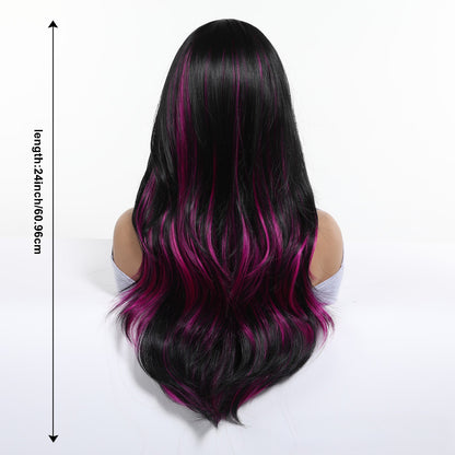 Wholesale Black & Purple Highlight Long Curly Full Wig for Women, Halloween Costume Cosplay Wig