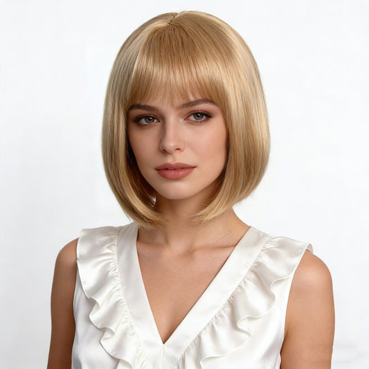 Wholesale Women Blonde Short Straight Bob Full‑Head Heat‑Resistant Synthetic Wig
