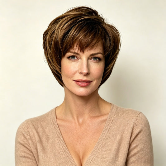 Wholesale women's light brown short straight bob synthetic full head wig