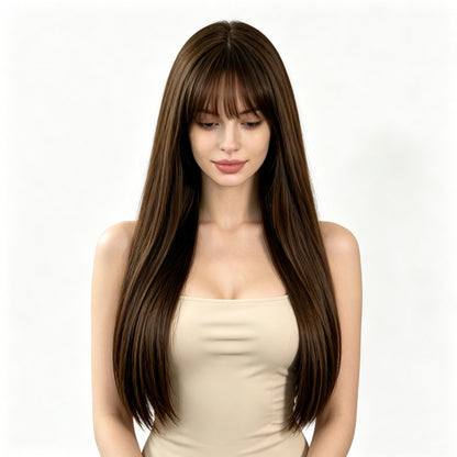 Light brown short straight high-temperature resistant chemical fiber wigs, factory wholesale