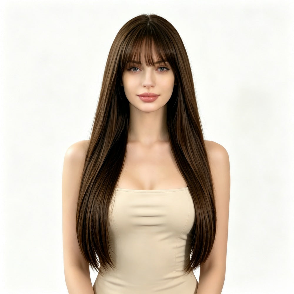 Light brown short straight high-temperature resistant chemical fiber wigs, factory wholesale