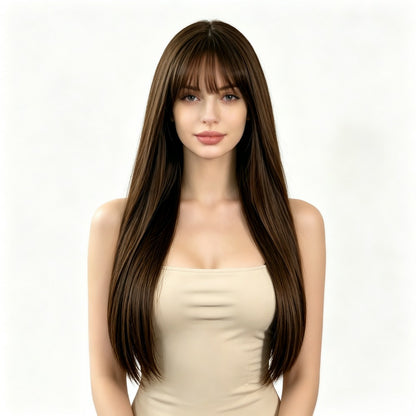 Light brown short straight high-temperature resistant chemical fiber wigs, factory wholesale