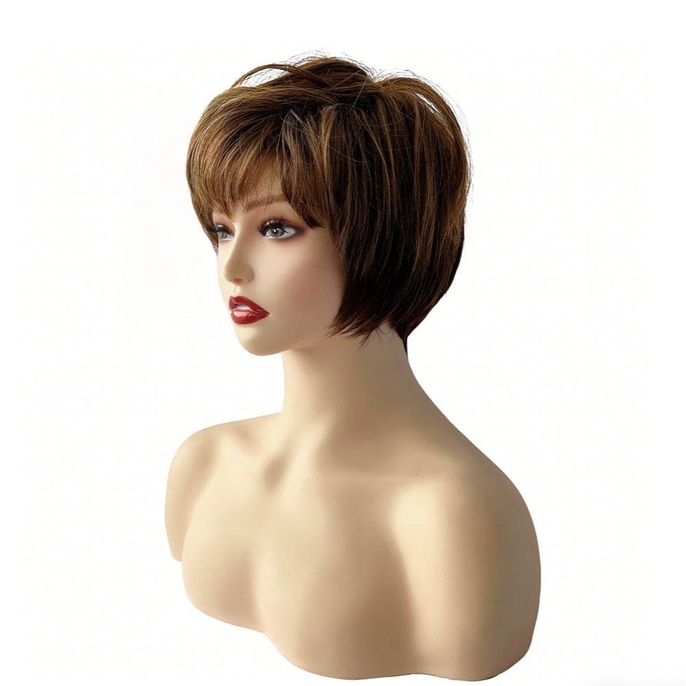 Wholesale women's light brown short straight bob synthetic full head wig