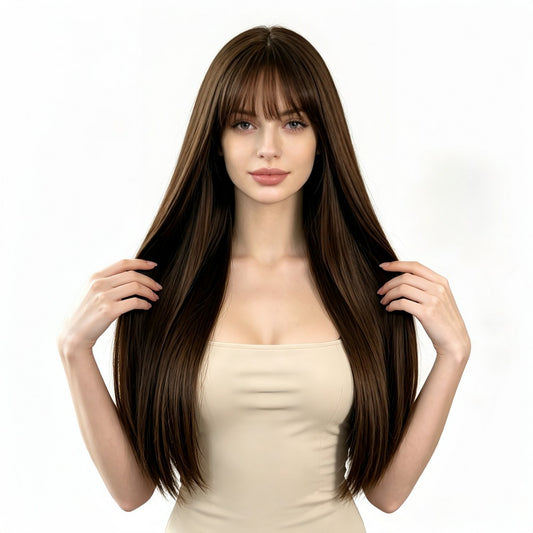 Light brown short straight high-temperature resistant chemical fiber wigs, factory wholesale