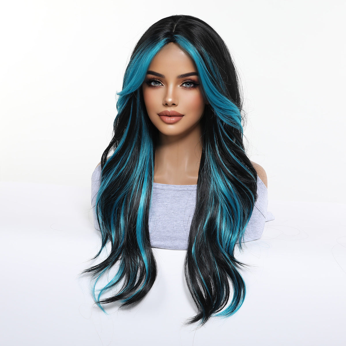 Wholesale Black & Purple Highlight Long Curly Full Wig for Women, Halloween Costume Cosplay Wig