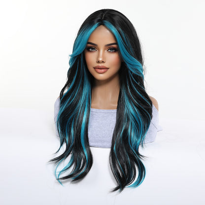 Wholesale Black & Purple Highlight Long Curly Full Wig for Women, Halloween Costume Cosplay Wig